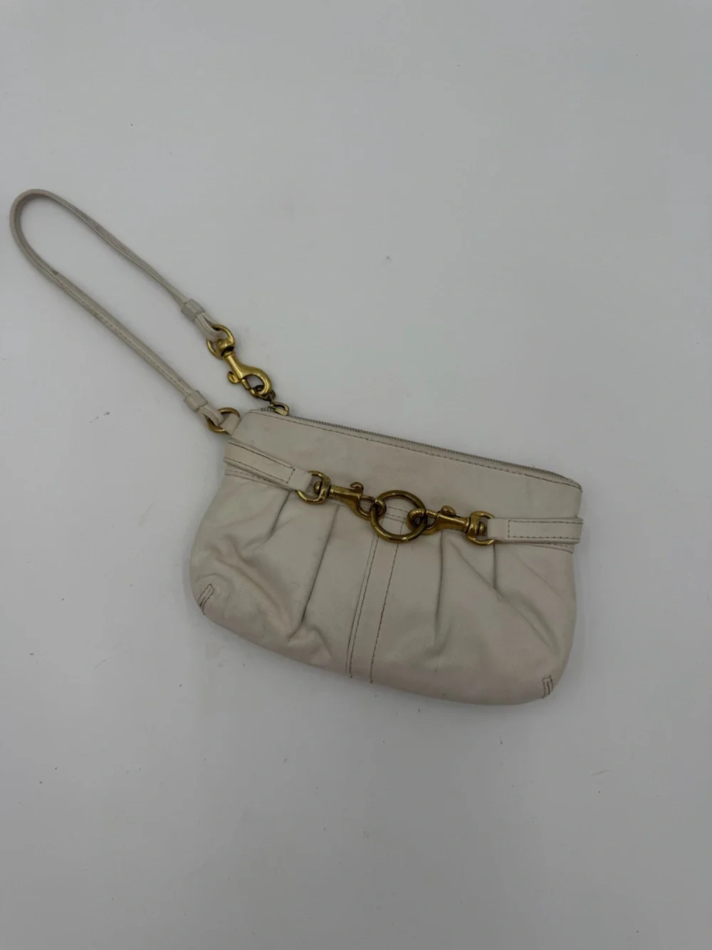 Coach Hamptons Ergo Pleated White Leather Wristlet